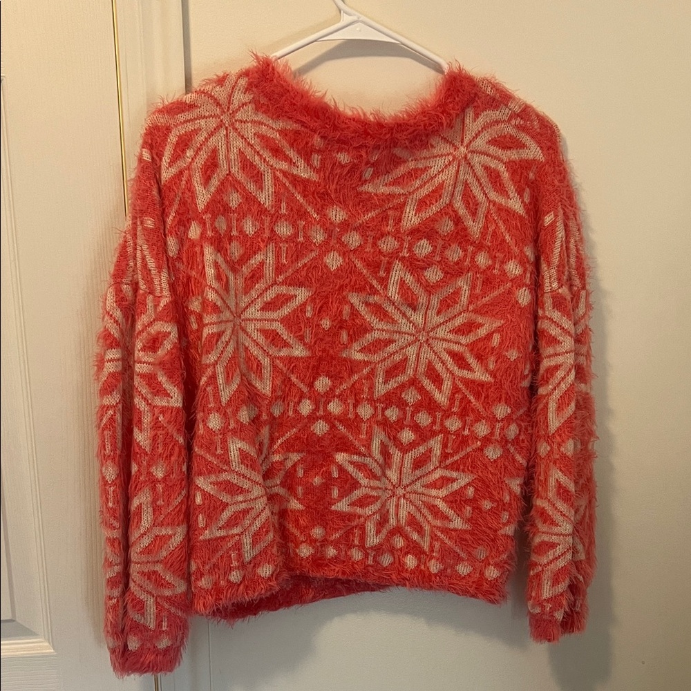 Active Basic Coral And White Snowflake Sweater - image 2